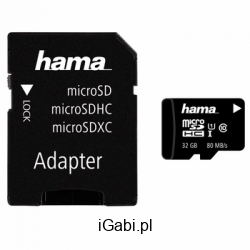 KARTA PAMIĘCI MICROSDHC HAMA 32GB CLASS 10 UHS-I 80MB/S + ADAPTER